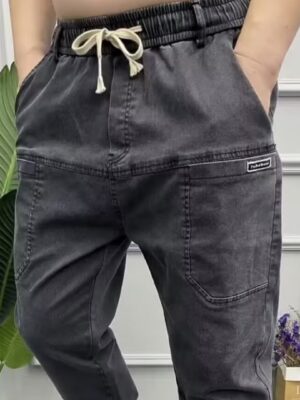 Spring Plus Size Loose Straight Casual Pants Solid Color Denim Trousers