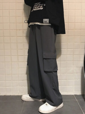 Work Pocket Casual Pants Retro Straight Trousers Men's Trend