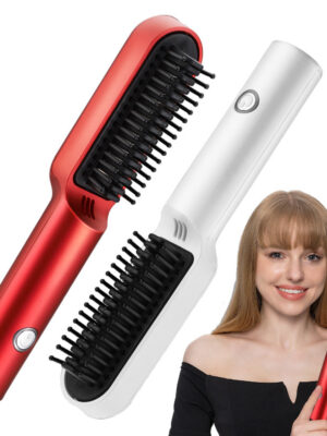 USB Portable Hot Air Comb Rechargable Professional Hair Dryer Brush 2 In1 Mini Hair Straightener Curler Brush Hair Styler