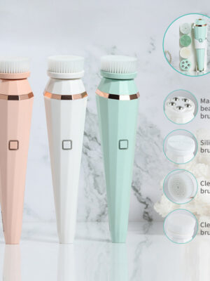 4 In 1 USB Rechargeable Electric Facial Cleansing Brush Soft Skin Care Portable Massager Face Brush Deep Cleaning Device