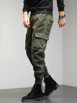 Men's Cropped Tooling Spring And Autumn Loose-fitting Casual Ankle-banded Trousers Multi-pocket