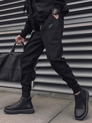 Mens Fleece-Lined Extra-Thick Slim-Fit Cargo Pants With Drawstring Hems