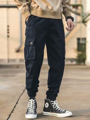 Overalls Men's American-style Retro Casual Loose Cropped Pants Multi-pocket Ankle Banded