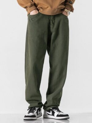 Retro Solid Color Loose Straight Trousers