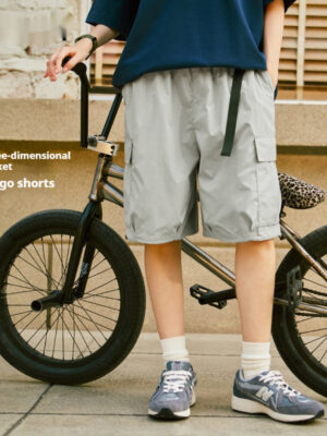Three-dimensional Workwear With Pocket Shorts Loose Solid Color Casual Shorts