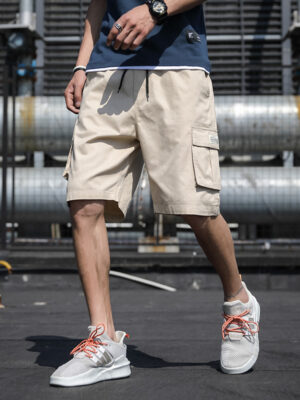 Summer Straight Five-Point Overalls With Drawstring Multi-Pocket