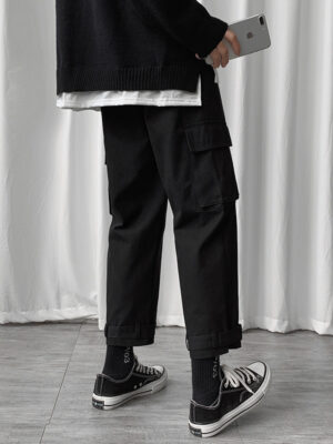 Cropped pants Hong Kong style loose straight-leg overalls men