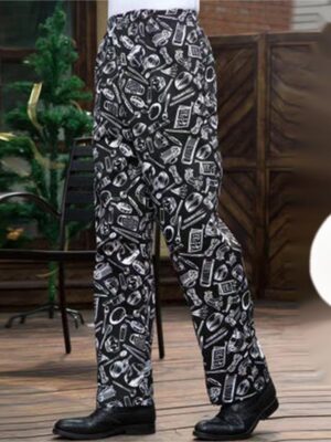 Kitchen Striped Chef's Pants And Dining Room Elastic Pants