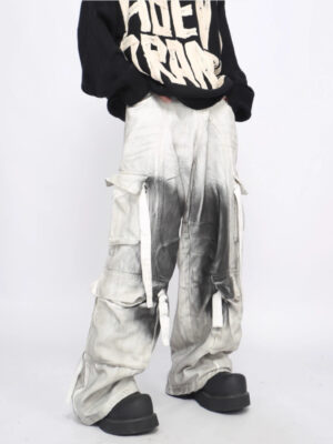 Splash Ink Multi-pocket Cargo Pants Men's Loose Straight Mopping Pants