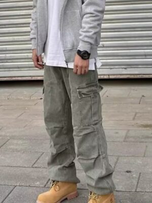 Loose Straight Heavy Stone Washed Retro Casual Denim Trousers