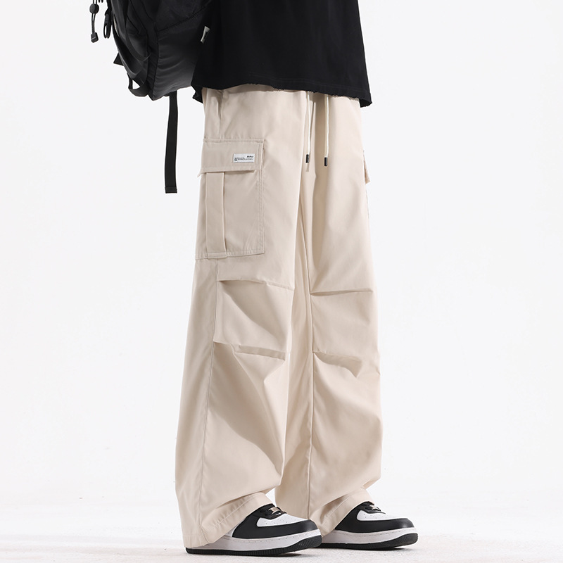 Couple American Retro High Street Fashionable Pleated Straight Cargo Pants ā Image 3