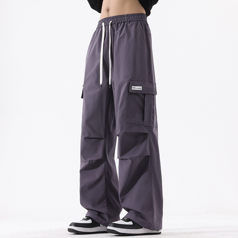 Couple American Retro High Street Fashionable Pleated Straight Cargo Pants ā Image 4