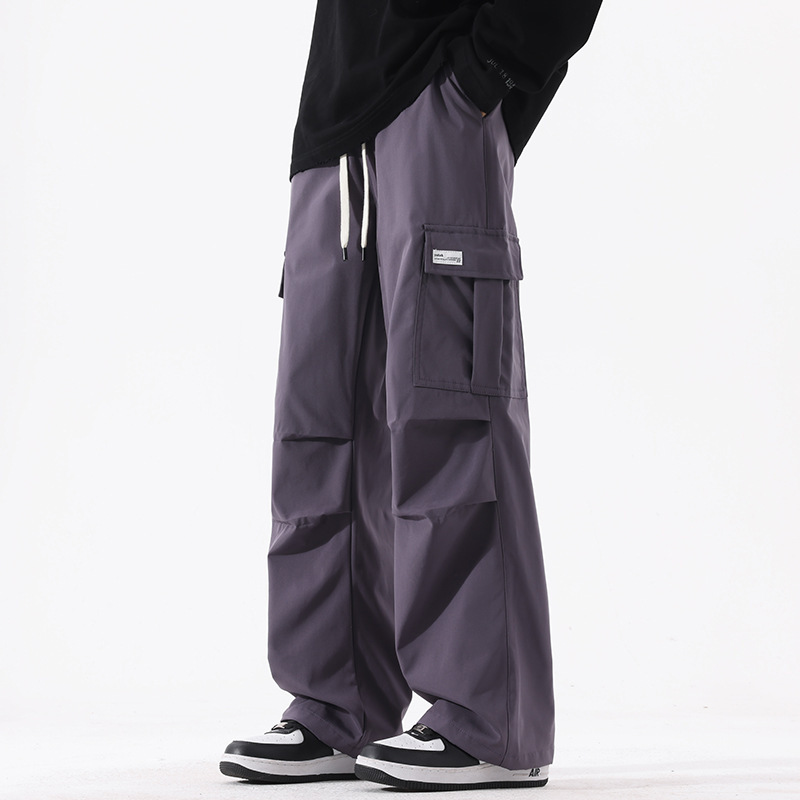 Couple American Retro High Street Fashionable Pleated Straight Cargo Pants ā Image 9