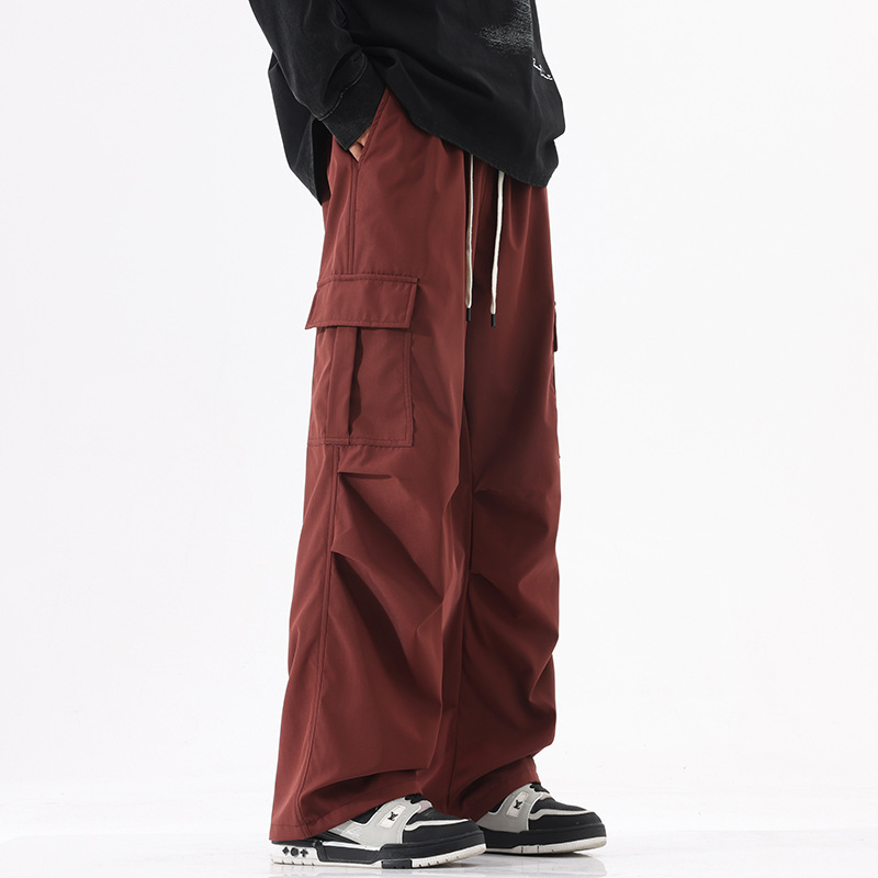 Couple American Retro High Street Fashionable Pleated Straight Cargo Pants ā Image 10