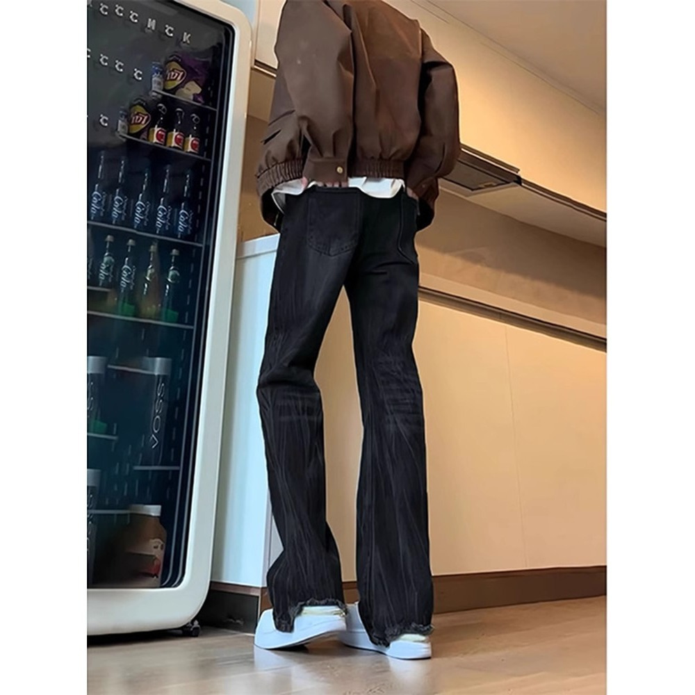 Mens Washed Straight-Slit Denim Jeans ā Image 2