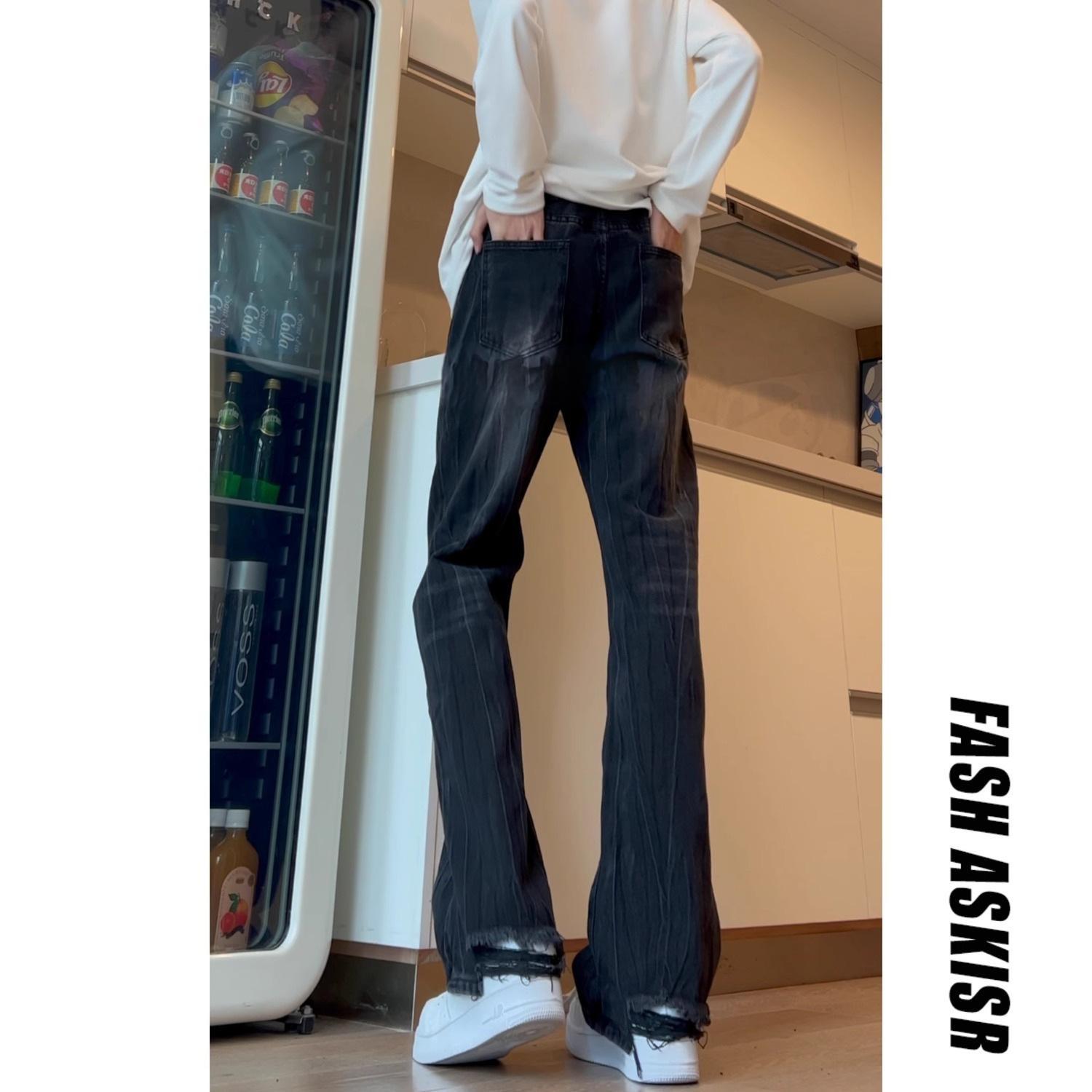 Mens Washed Straight-Slit Denim Jeans ā Image 3