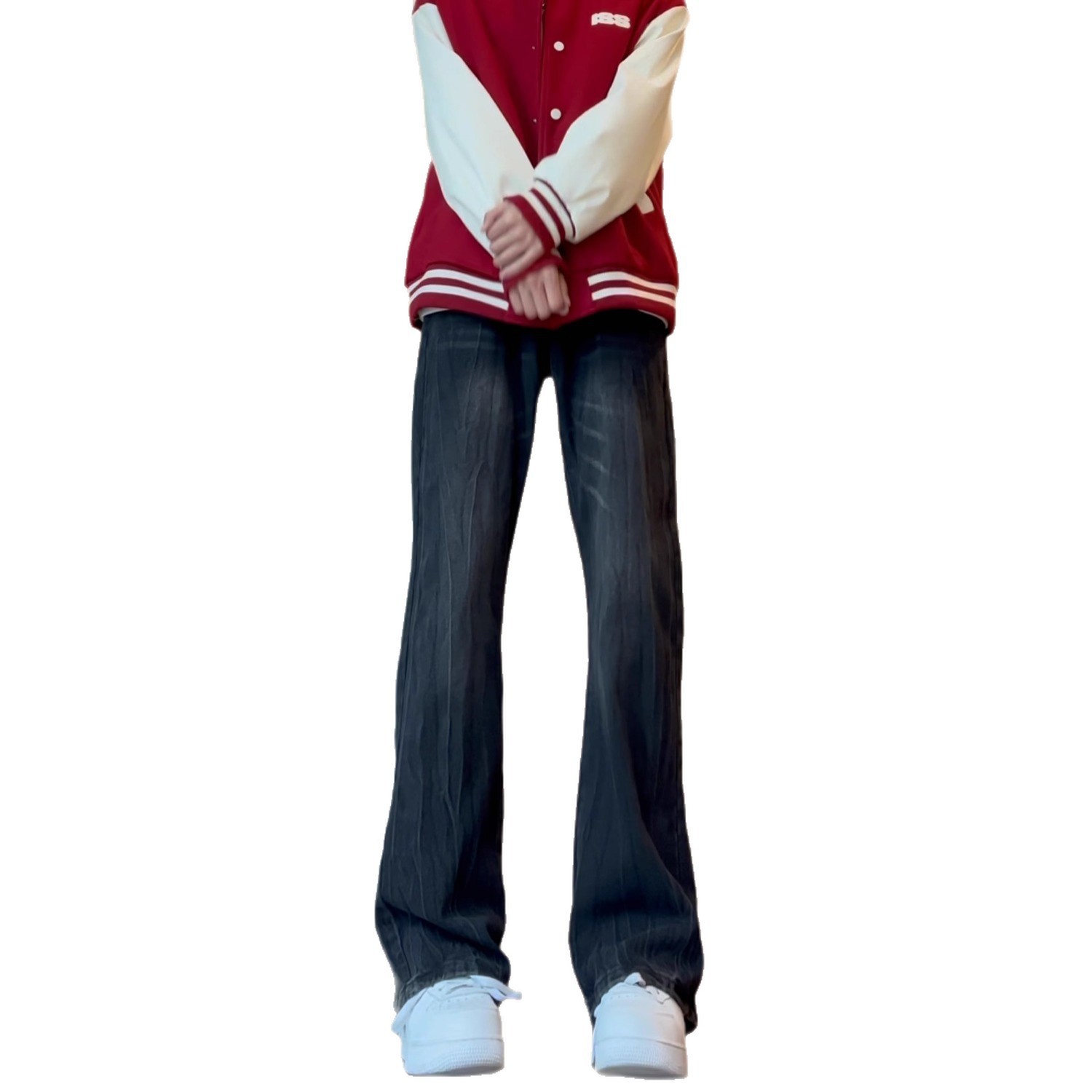 Mens Washed Straight-Slit Denim Jeans ā Image 5