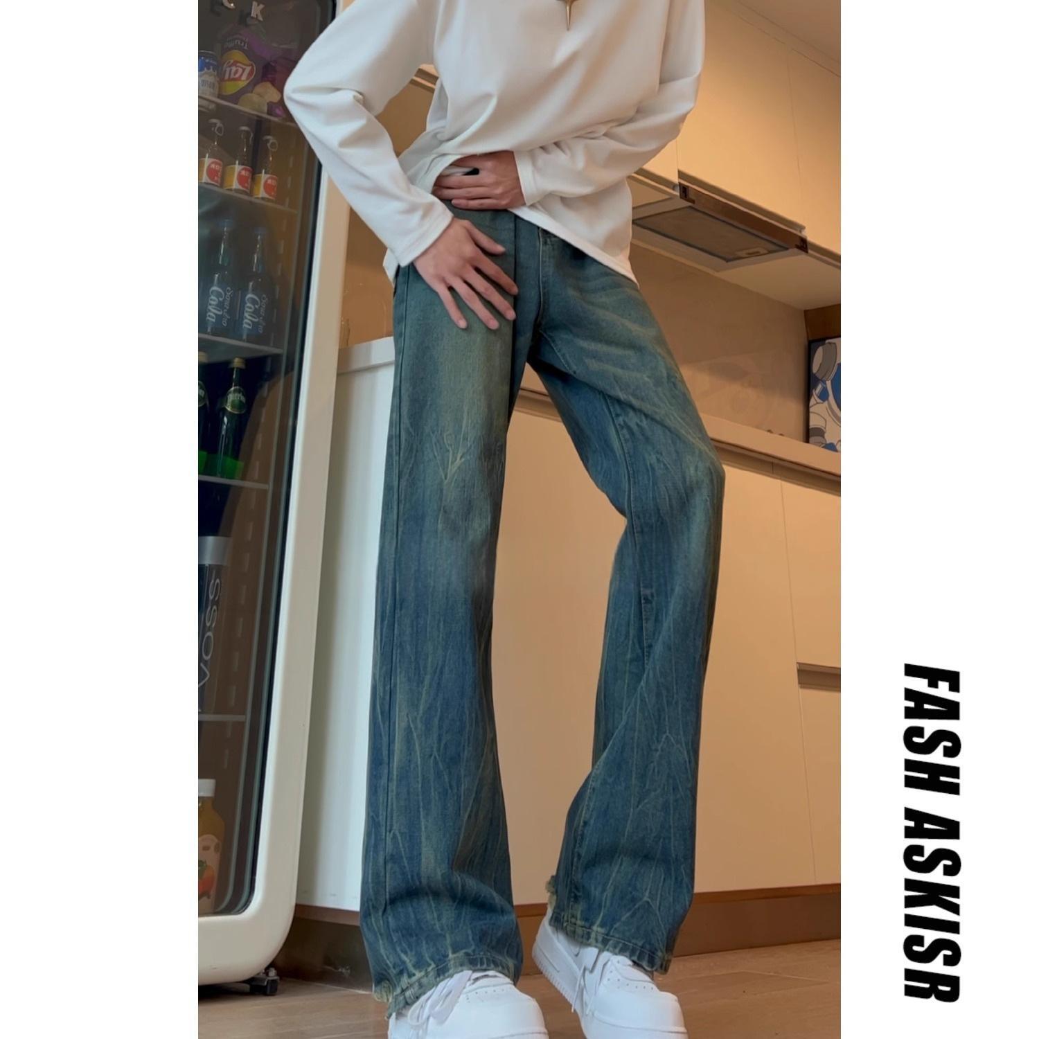 Mens Washed Straight-Slit Denim Jeans ā Image 7