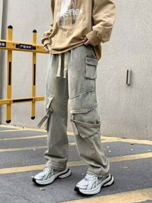 Heavy-duty Loose Multi-pocket Washed Casual Pants